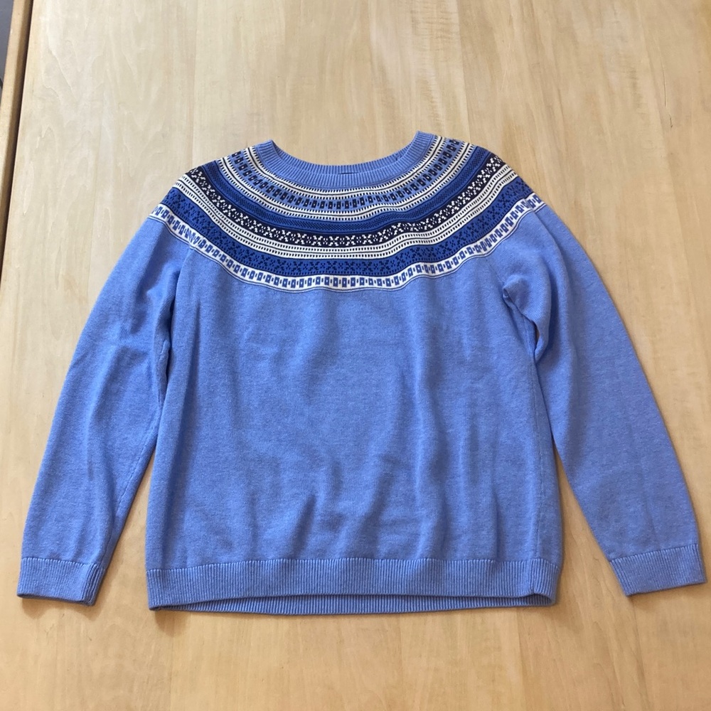 Talbots Fair Isle Yoke Sweater Petite Large Cotton Blend